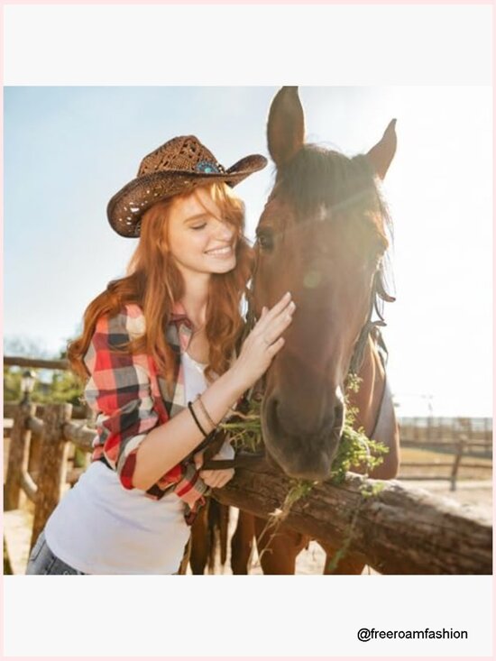 Western Straw Cowboy Hat with Decorative Bands and Earrings Cowgirl Sun Hat for